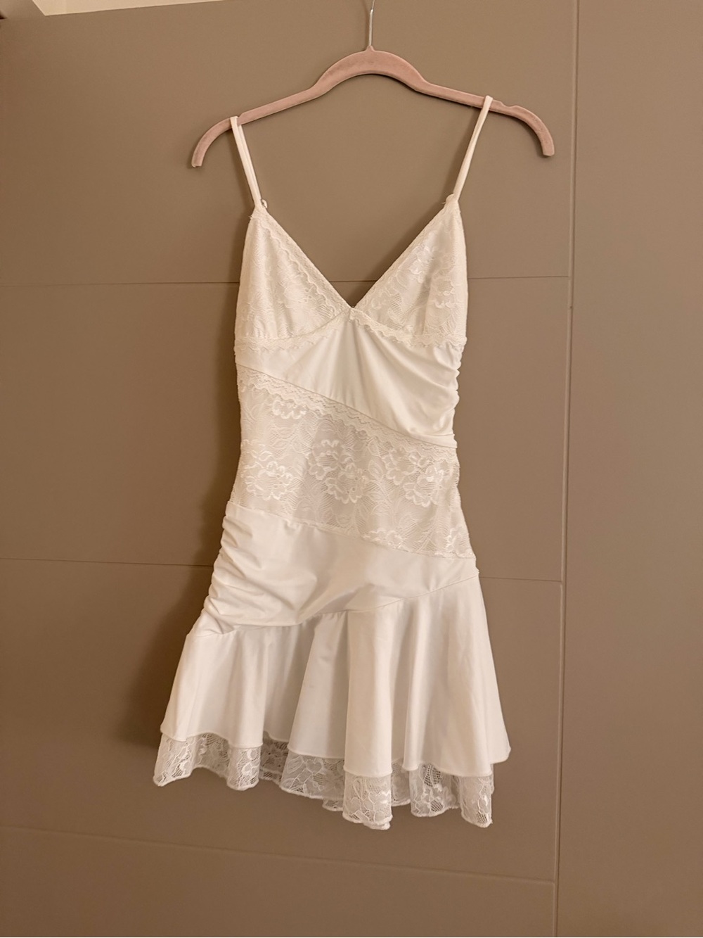 Princess Polly White Lace-Trim Spaghetti Mini Dress
